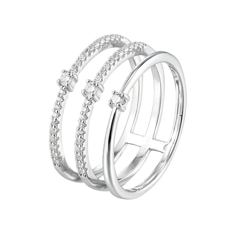 خاتم فضة أصلي بثلاثة أحجار متراصة