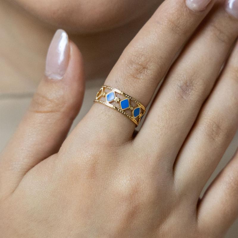 خاتم فسيفساء الألماس الأزرق (مقاس حر)