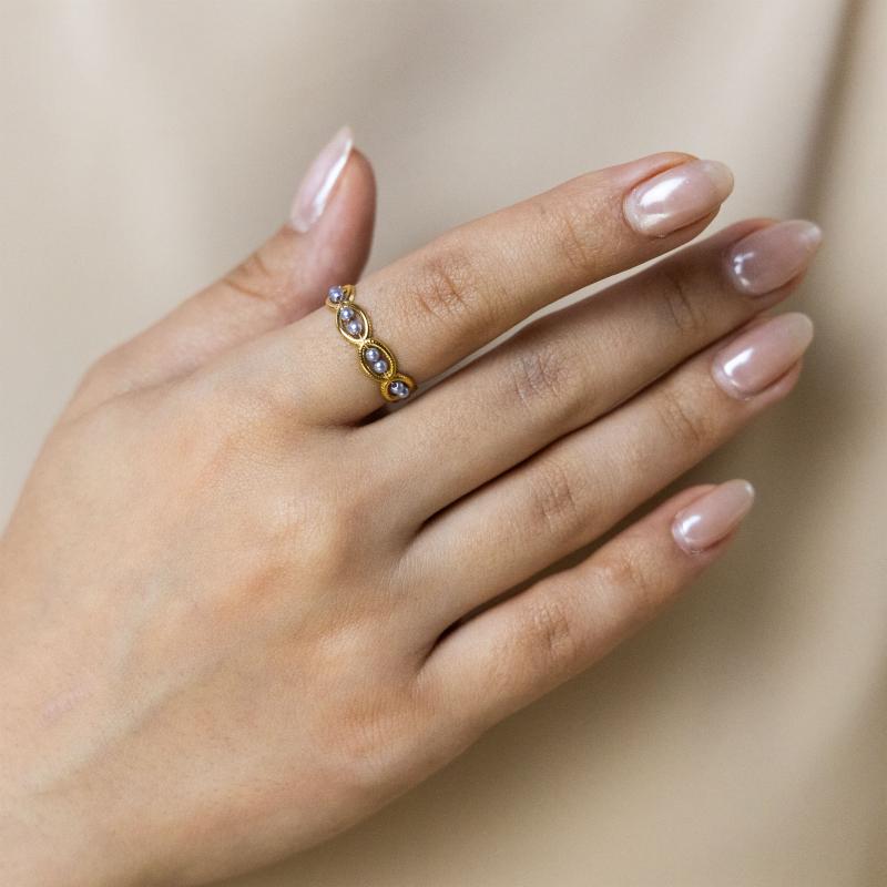 خاتم ثماني خرزات متعددة البيضاوي الشكل (مقاس حر)