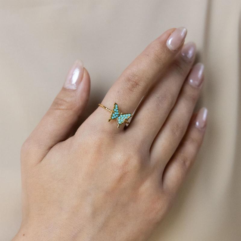 خاتم فراشة بحجر أزرق مخضر (مقاس حر)