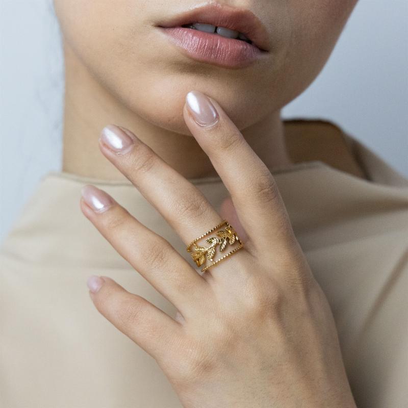 خاتم أوراق الغار بثلاثة خطوط (مقاس حر)