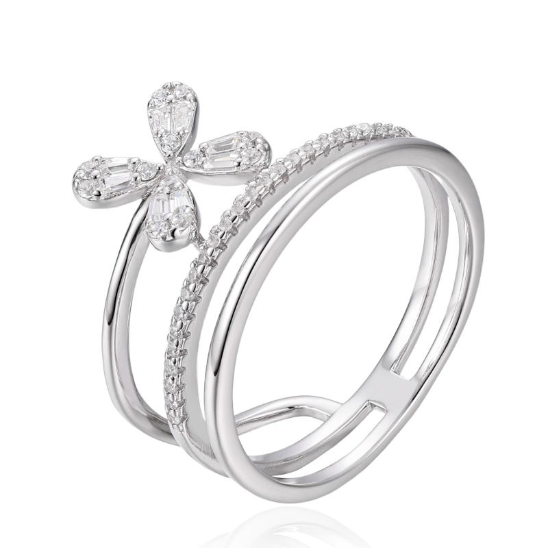 خاتم فضة أصلي بثلاث طبقات بتصميم زهرة