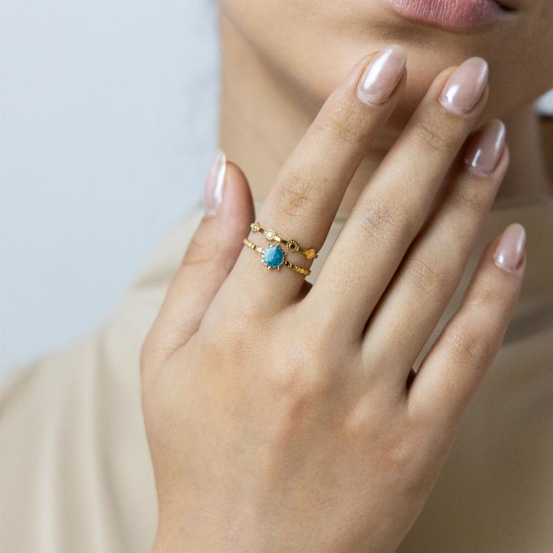 خاتم الشمس المركزي بخطين ولون أزرق مخضر (مقاس حر)