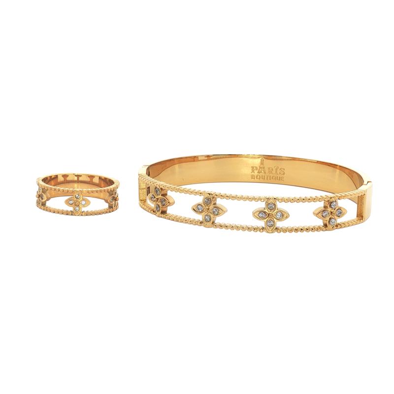 مجموعة أساور بحلقة من أربع زهور مرصعة بالأحجار