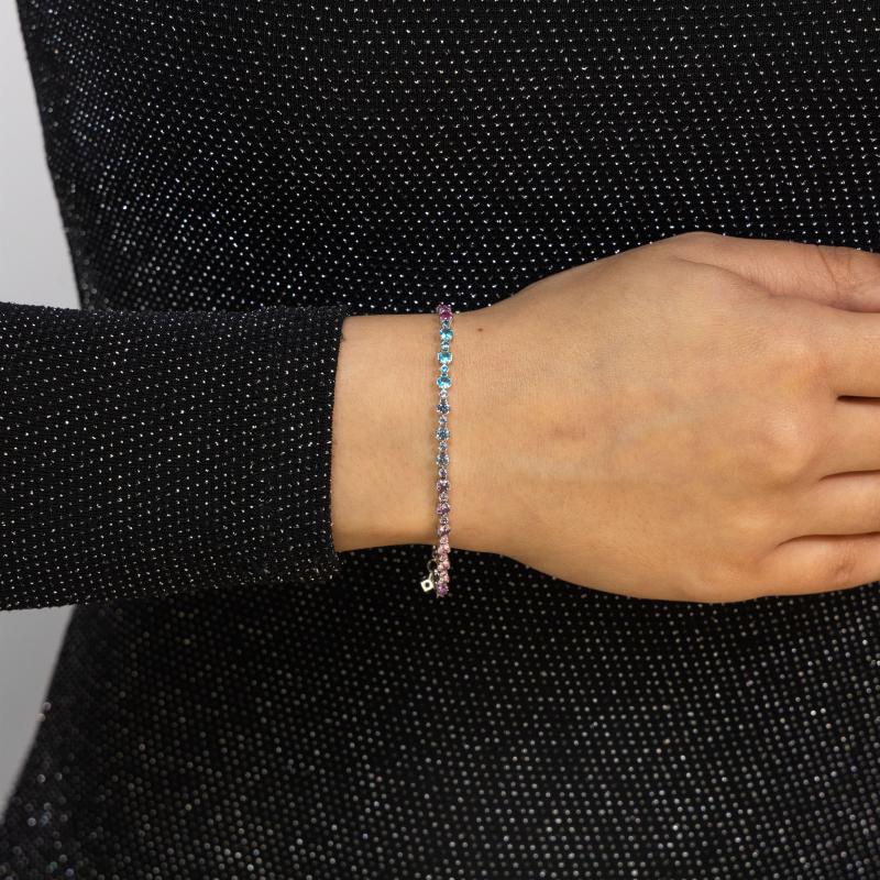 سوار أحجار متعددة الألوان بتصميم متنوع – فضة أصلية 