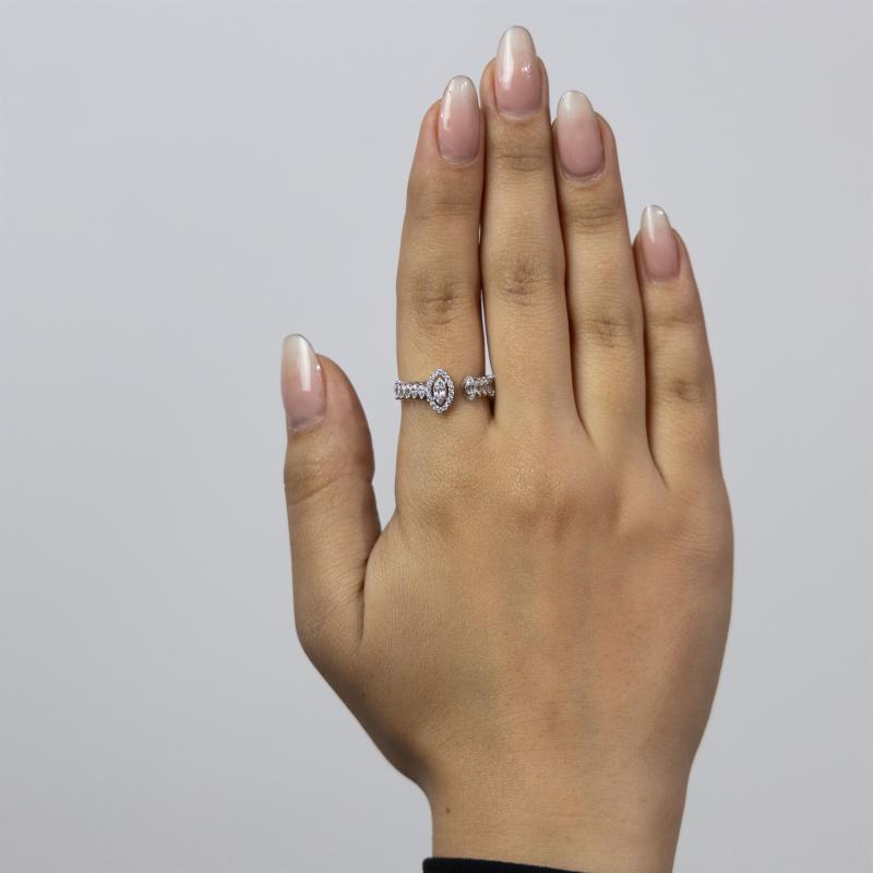 خاتم فضة أصلي مفتوح بتصميم عين كريستال مدببة