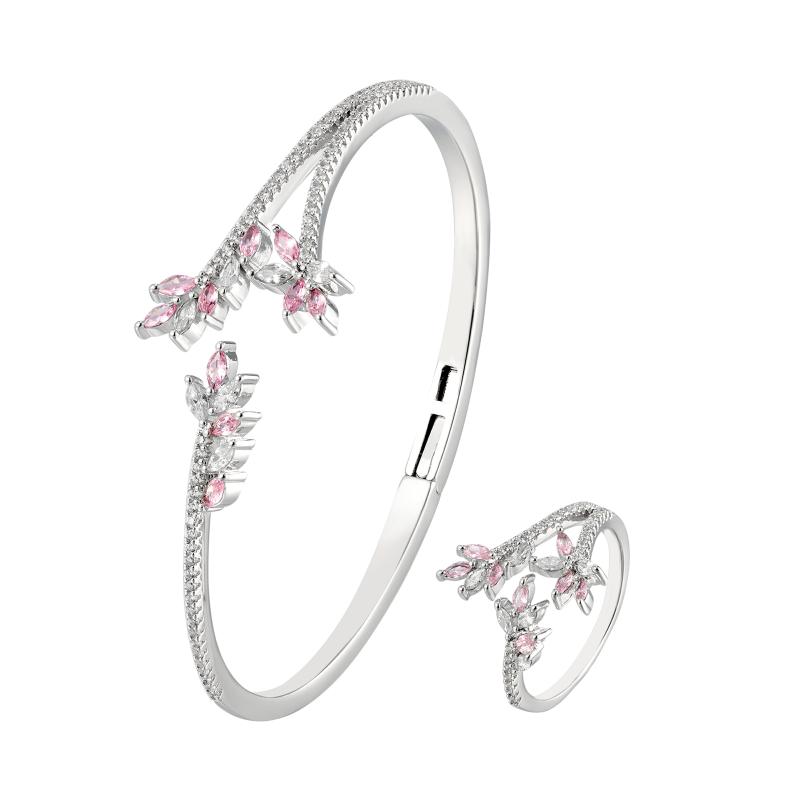 طقم أساور بتصميم أوراق غار مرصعة بالكريستال