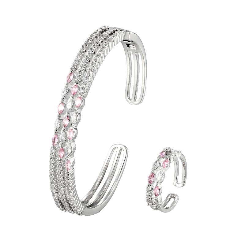 طقم أساور بتصميم ثلاثي الخطوط بأحجار ماركيز