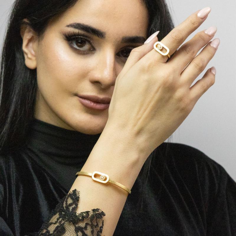 طقم أساور بتصميم MES مع دبوس مصقول وحجر كريستالي دائري