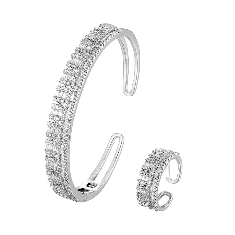 طقم أساور بتصميم خطين مع أحجار مستطيلة مقطوعة