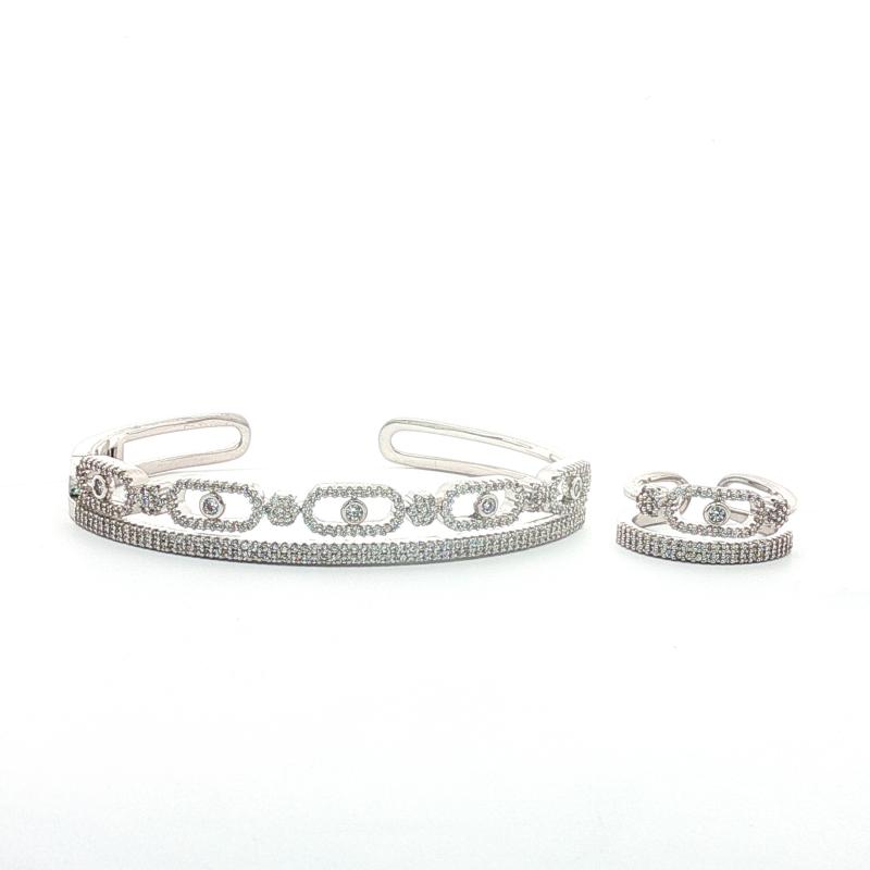 طقم أساور MES مرصع بالكامل بالأحجار بتصميم خطين مع دبابيس متناوبة