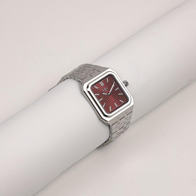 ساعة رجالية مستطيلة PB مع ألوان (عنابي)