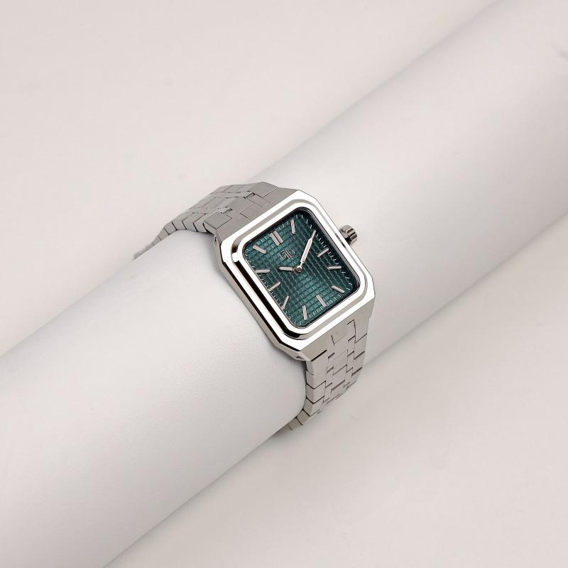 ساعة رجالية مستطيلة PB مع ألوان (أخضر مزرق غامق)