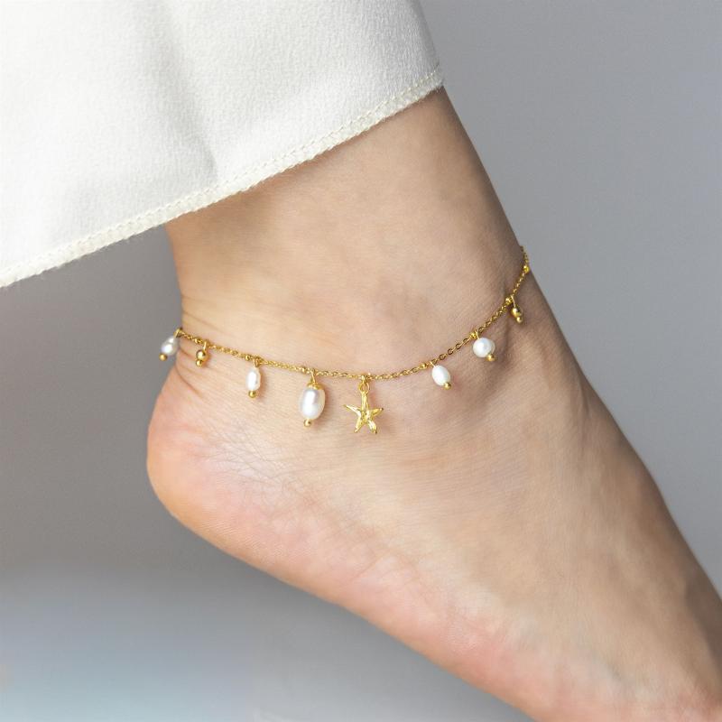 خلخال بلؤلؤ المياه العذبة مع نجمة بحر