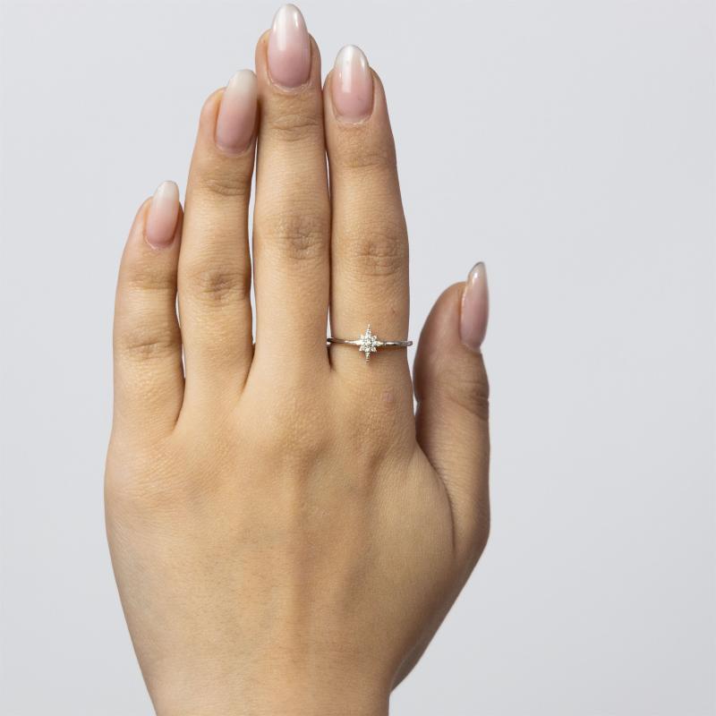 خاتم فضة أصلي بتصميم نجمة لامعة