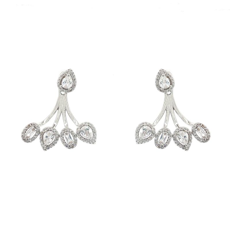 أقراط بتصميم Ear Jacket مع أحجار بيضاوية على شكل قطرة متدلية