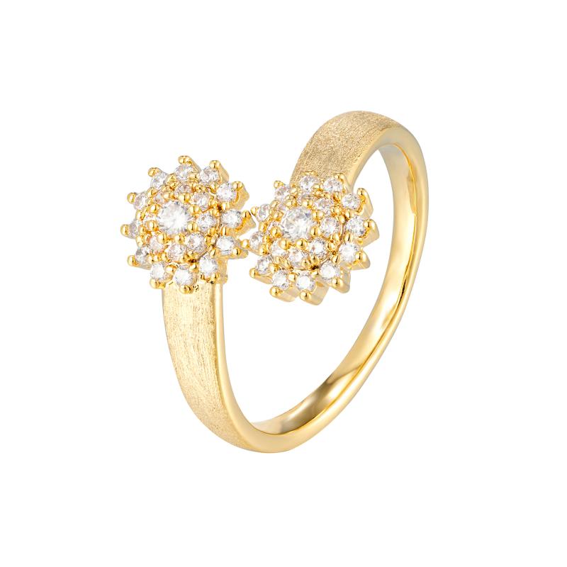 خاتم فضي بتصميم أشعة الشمس مع ألماسات