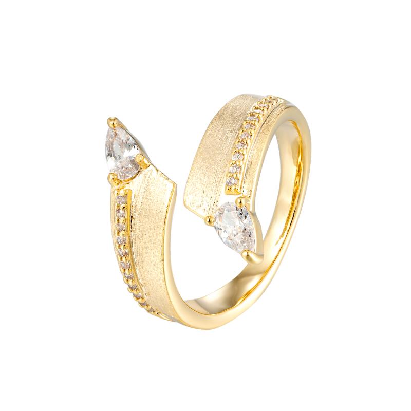 خاتم فضي مفتوح بتصميم رأس حيوان مزدوج مع أحجار