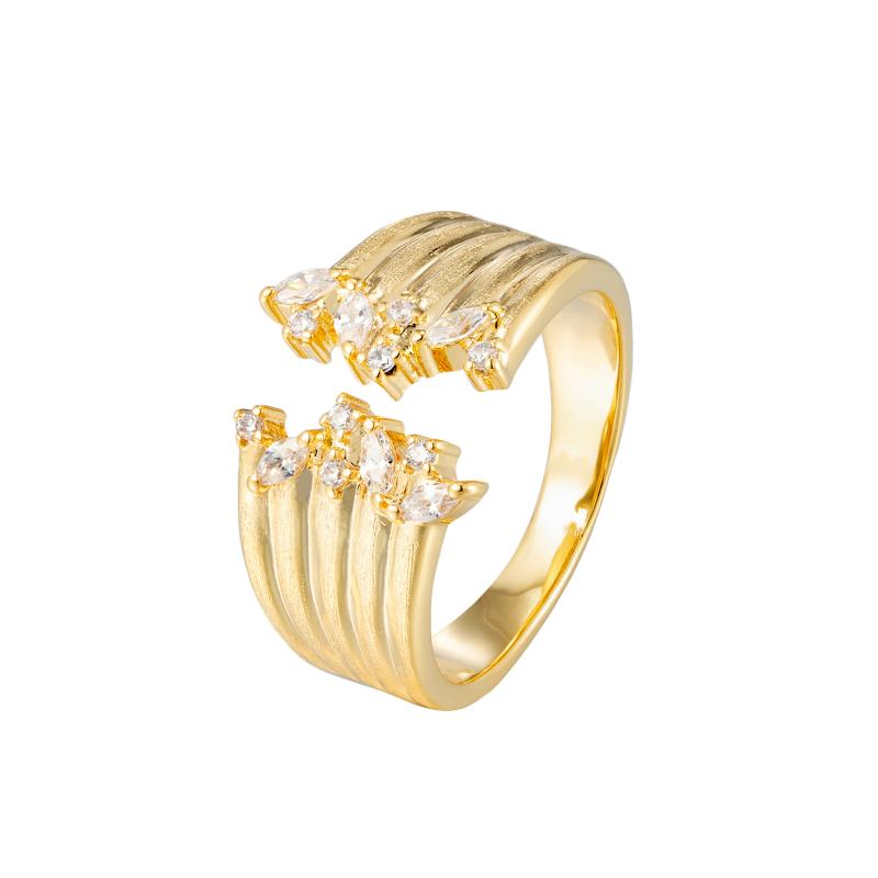 خاتم فضي متعدد الشرائط مفتوح مع أحجار ماركيز قطع