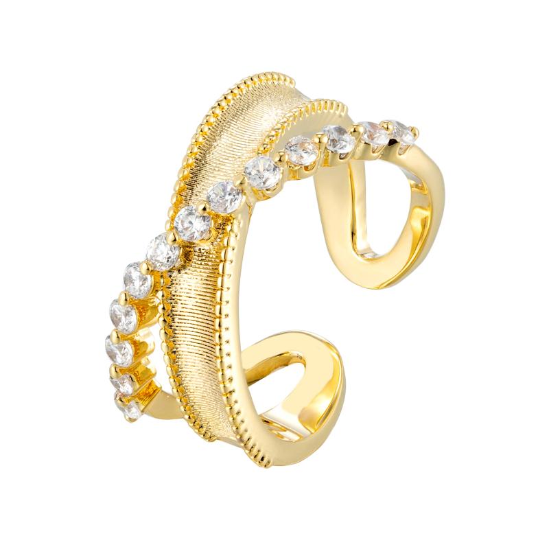 خاتم ذهبي بشريط متقاطع على شكل X مع ألماسات