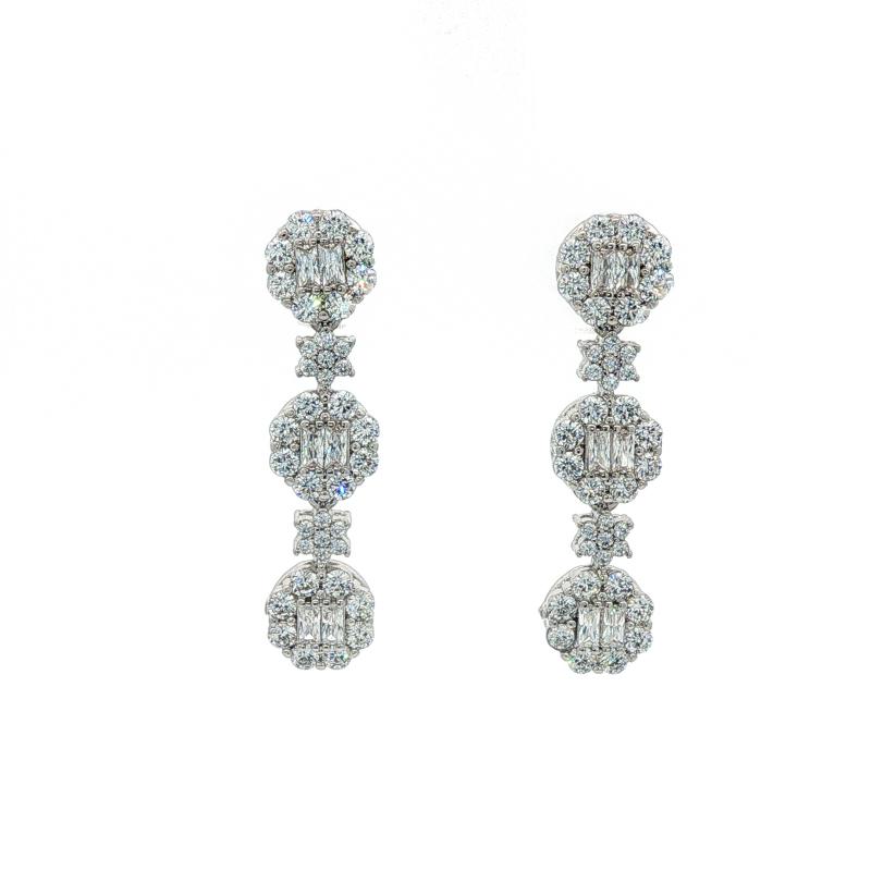 أقراط متدلية بتصميم 3 دوائر ونجمتين مرصعة بالكامل بالأحجار