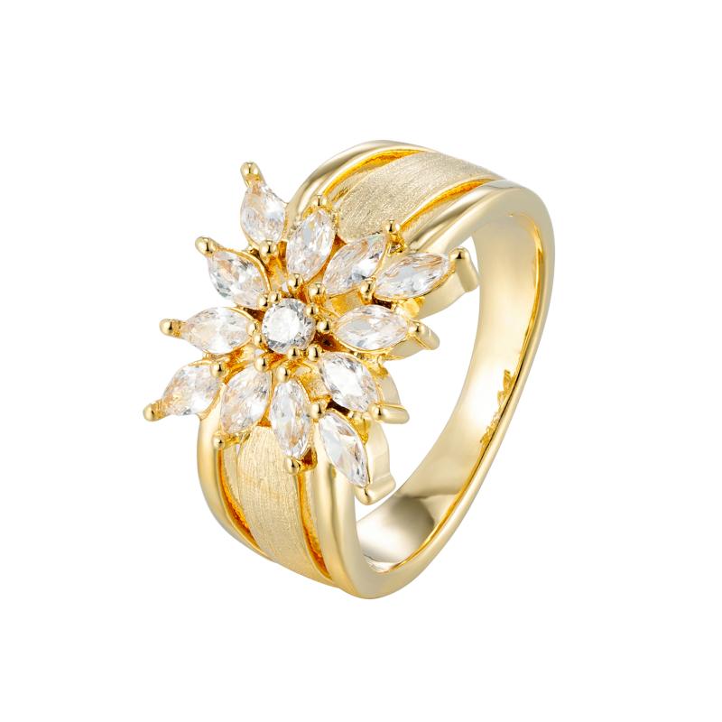 خاتم فضي بتجمع زهور ماركيز مع حجر دائري