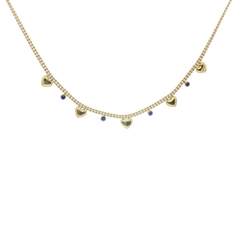 قلادة مزدوجة الخرز بخمسة قلوب بحجر أزرق