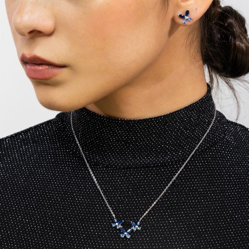 طقم فضة أصلية - فراشات مزخرفة بأحجار ماركيز ملوّنة