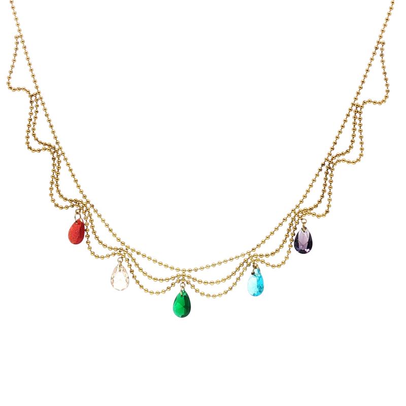 قلادة سلسلة بخرز مع قطرات متعددة الألوان
