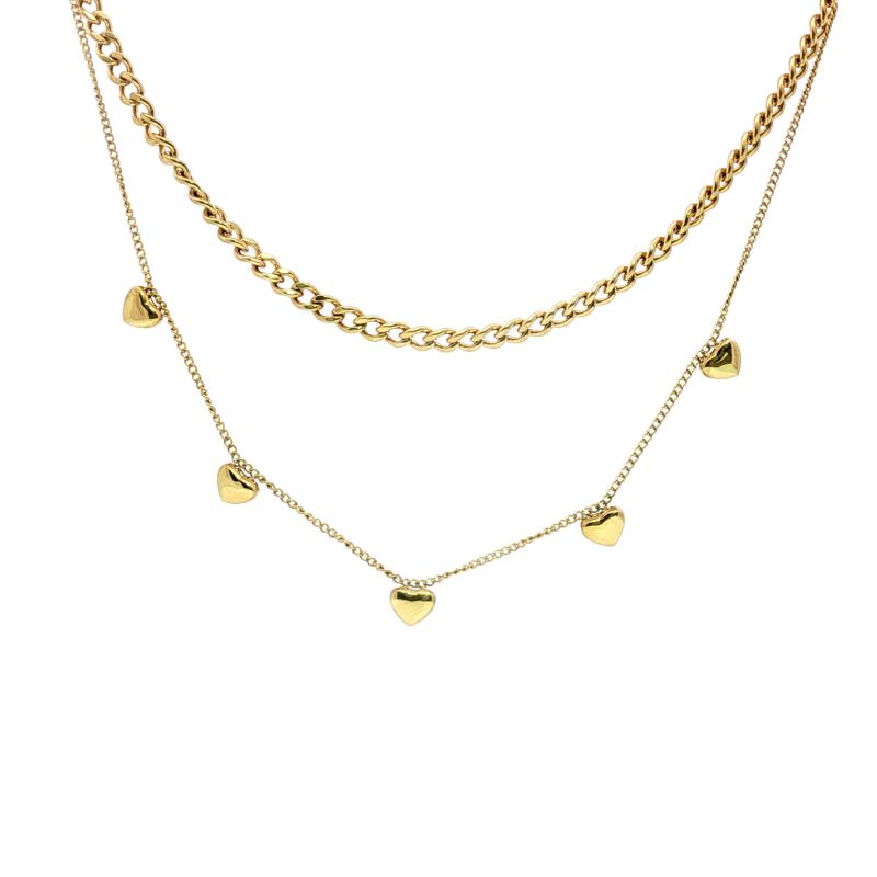 قلادة بخمس قلوب كتلية وسلسلتين مختلفتين