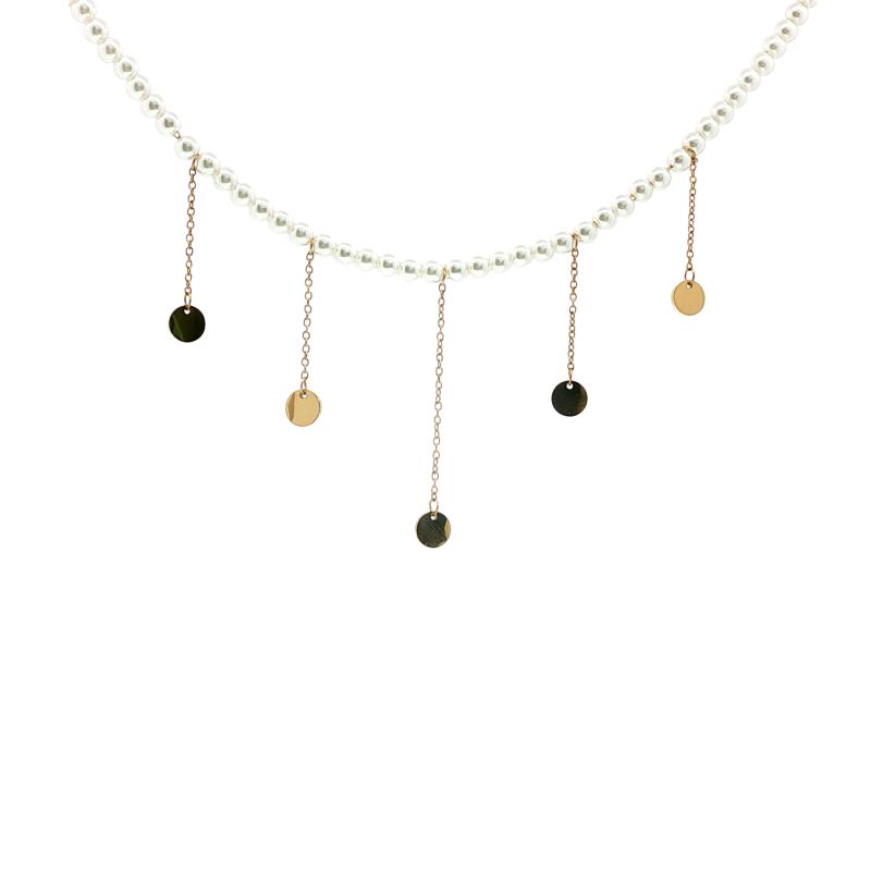 قلادة كاملة من اللؤلؤ مع دوائر مطلية معلقة