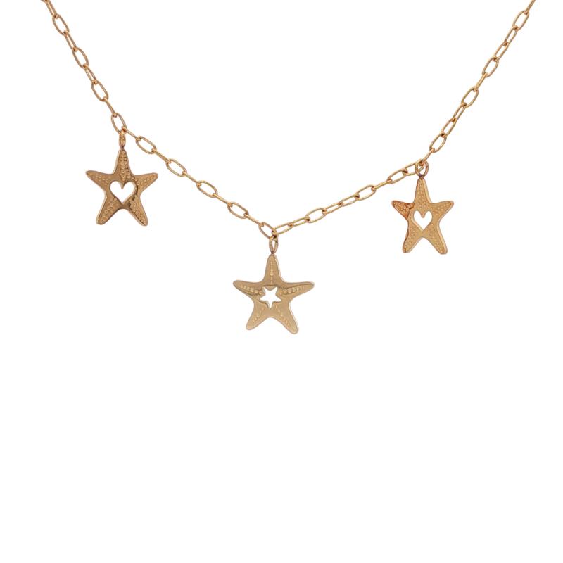 قلادة نجوم بحر ثلاثية بقلب صغير في المنتصف