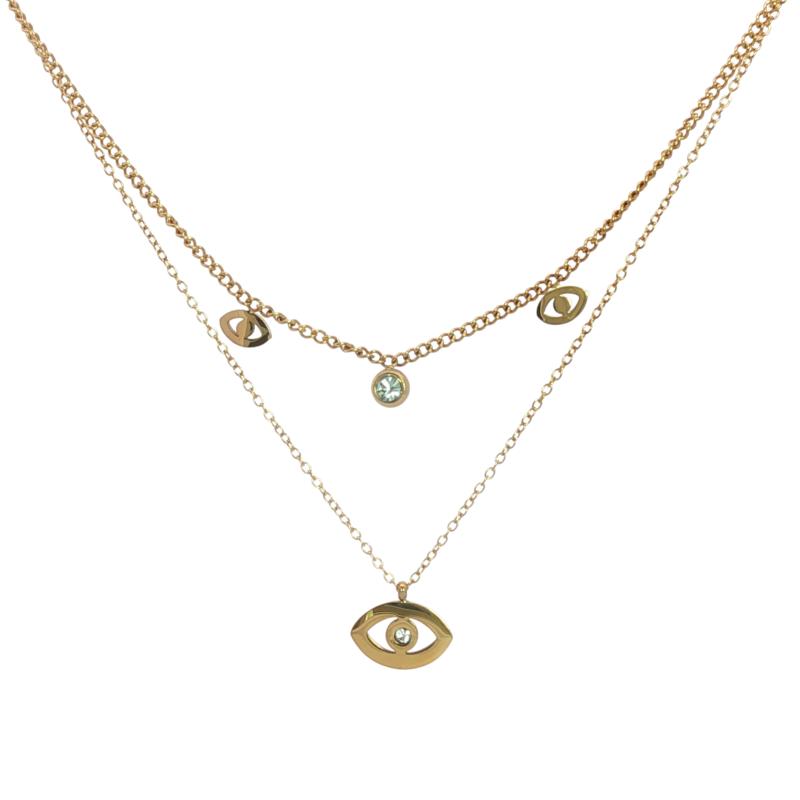 قلادة مجموعة عيون مع مسامير وسلسلتين مختلفتين