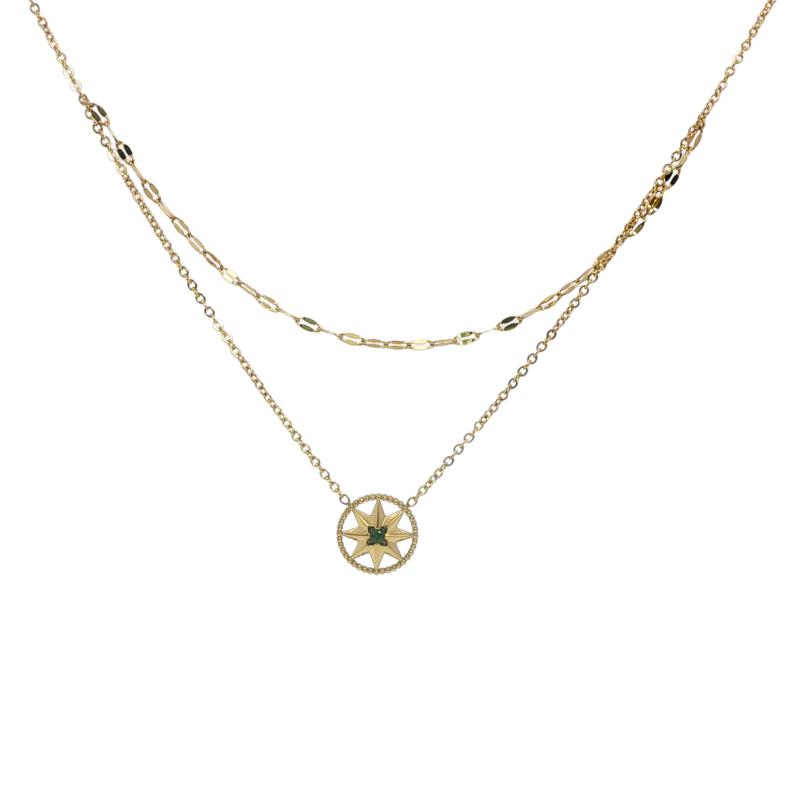 قلادة عجلة نجمة زمردية بسلسلة شبه مختلفة