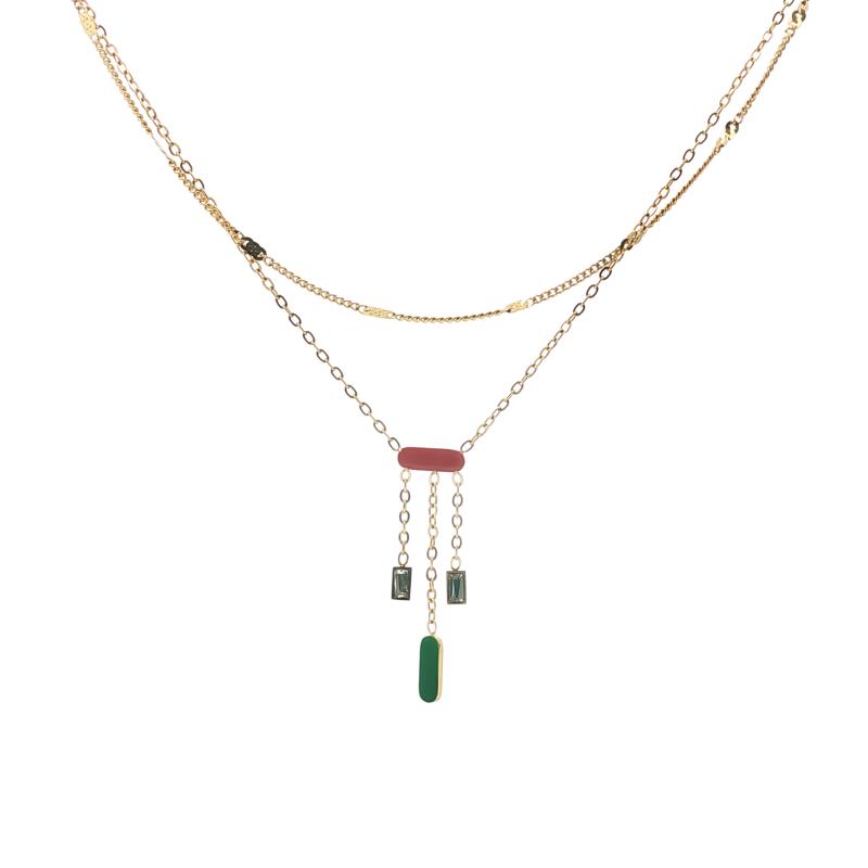 قلادة أقراص ملونة مع حجرتين راقيتين وسلسلتين