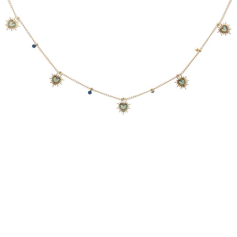 قلادة قلب إشراقة الشمس بخمسة أحجار زرقاء