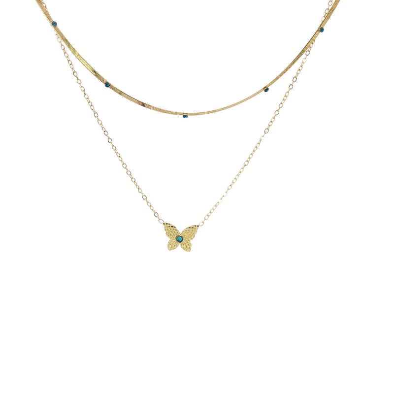 قلادة فراشة بنقشة حجرية بسلسلتين