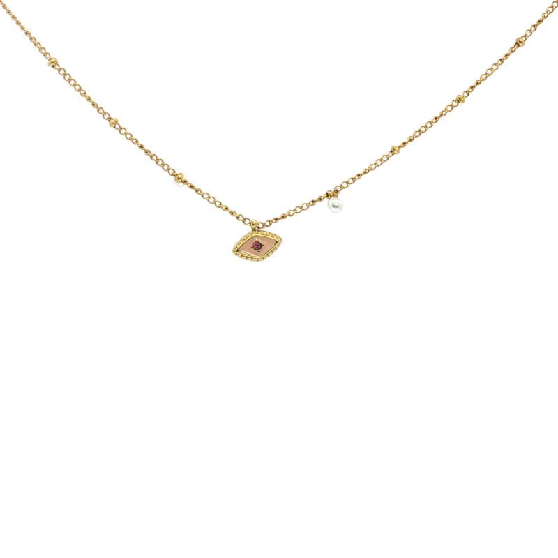 قلادة عين وردية مع لآلئ