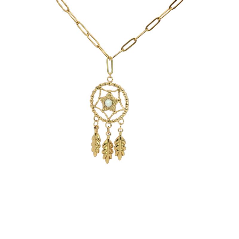 قلادة قلادة دائرية نجمة مع ورقة