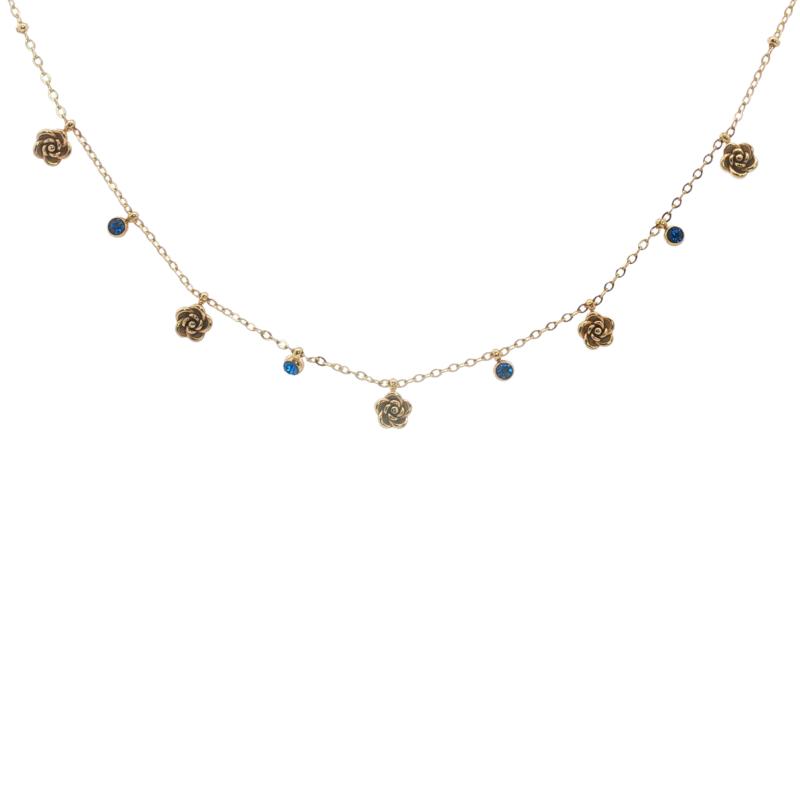 قلادة خمس وردات بحجر أزرق