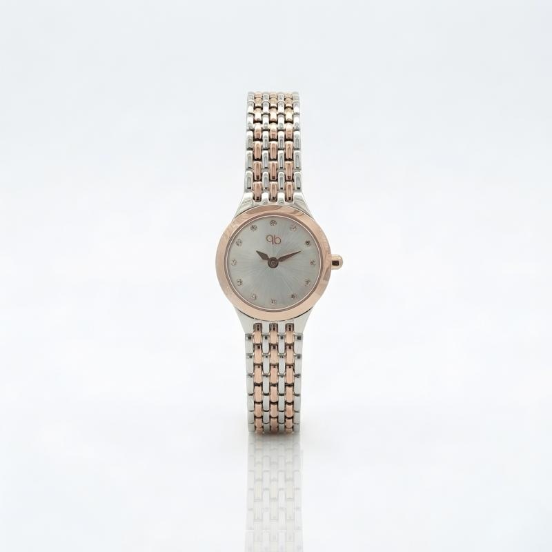 ساعة باريس بوتيك أناقة الذهب الوردي بالألماس وكوارتز