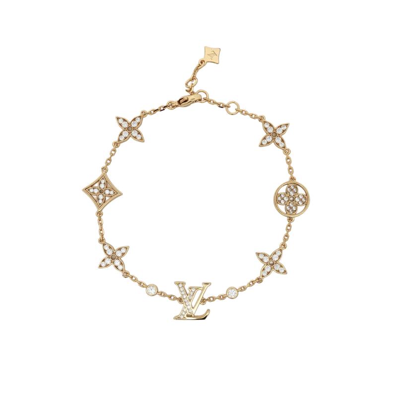 سوار شعار L&V مرصع بالأحجار مع تعليقات وألماس