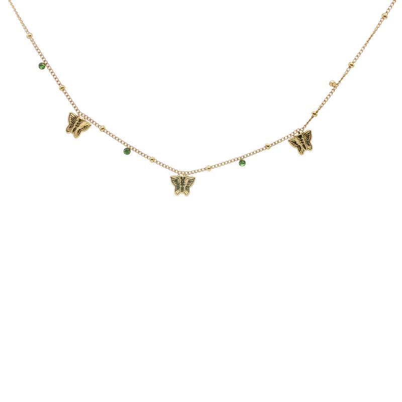 قلادة ثلاث فراشات بحجر أخضر
