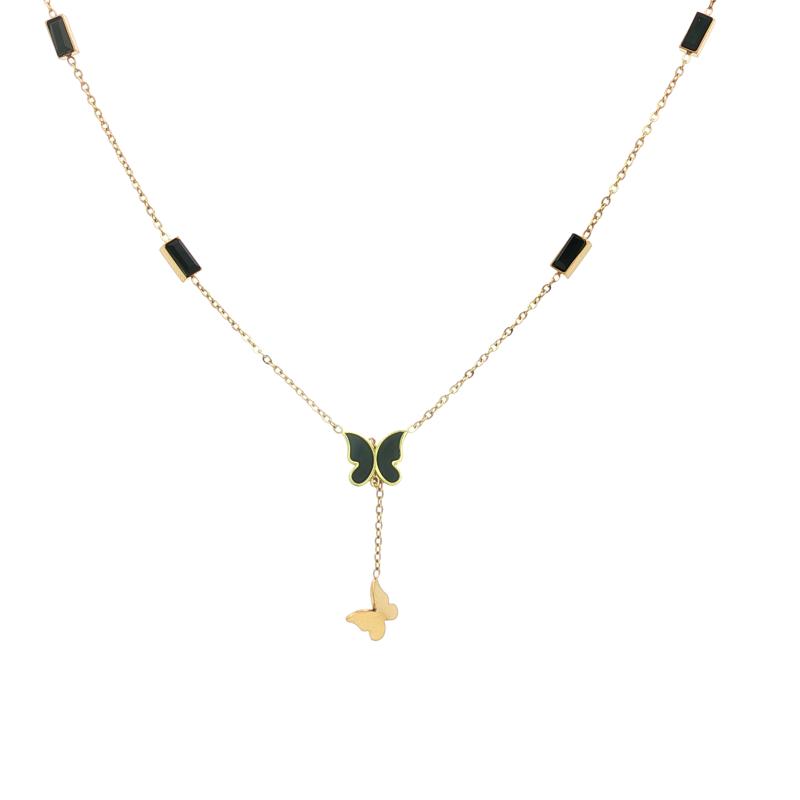 عقد مستطيل وفراشة بلؤلؤة سوداء