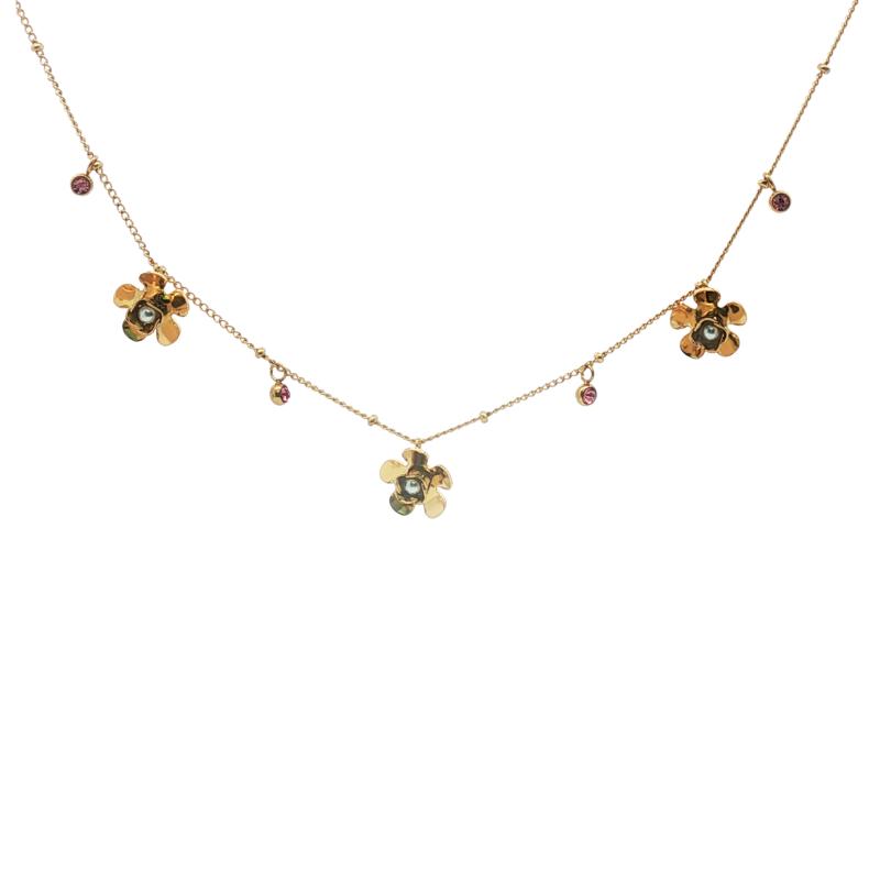 قلادة ثلاثية الزهور بؤرة لؤلؤية في المنتصف