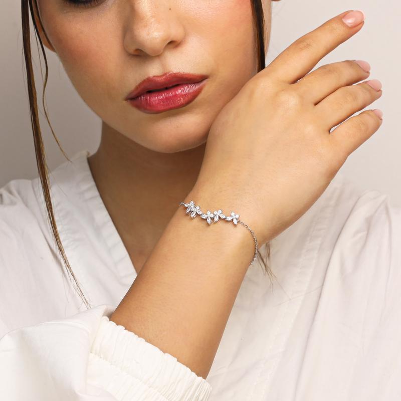 سوار فضة أصلي بخمسة فراشات كريستال