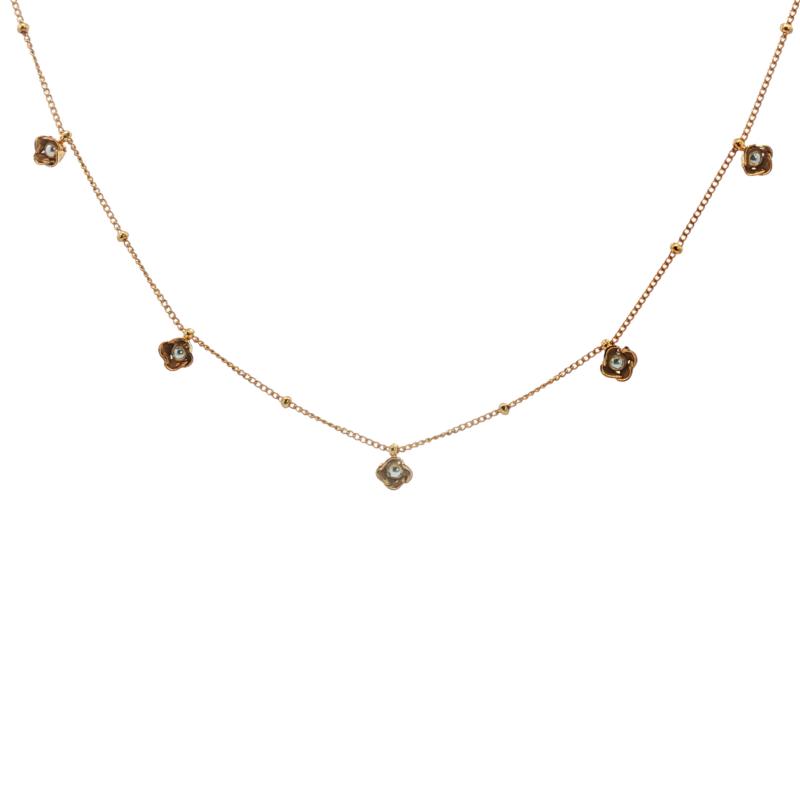 قلادة خمس زهور مزدهرة بؤرة لؤلؤية في الوسط