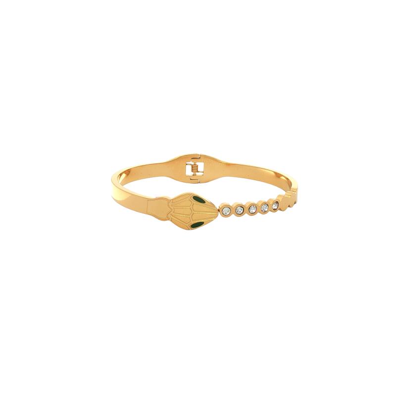 سوار بتصميم رأس أفعى مع عين خضراء و5 أحجار مرصعة