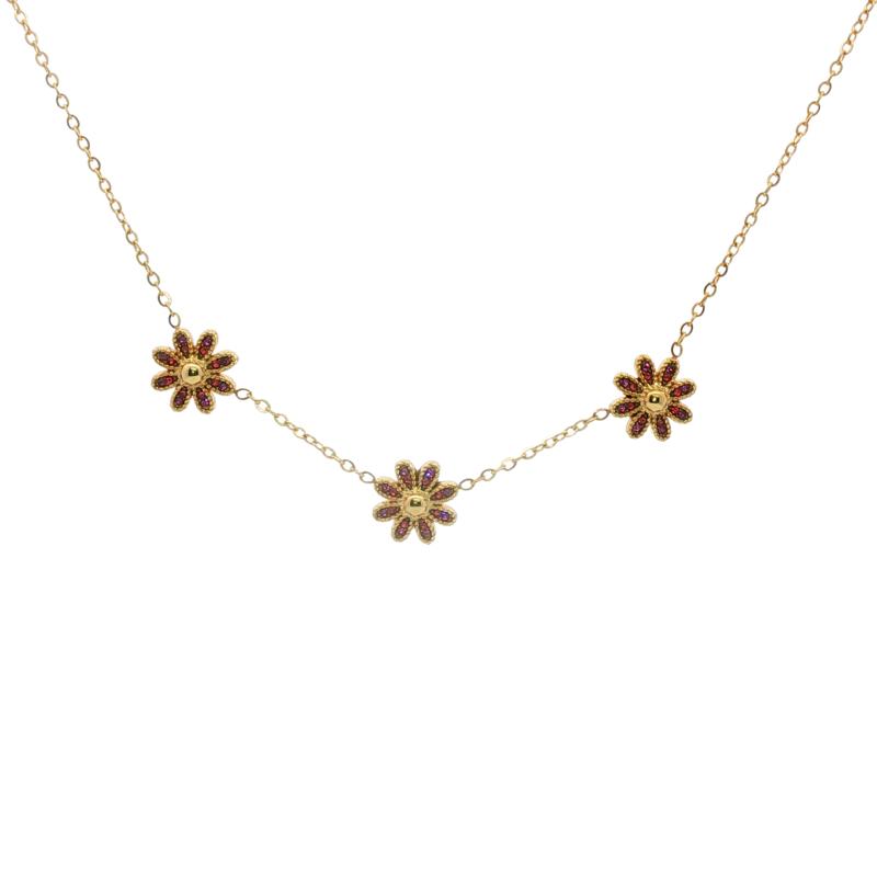 قلادة زهرة متفتحة بثلاثة أحجار