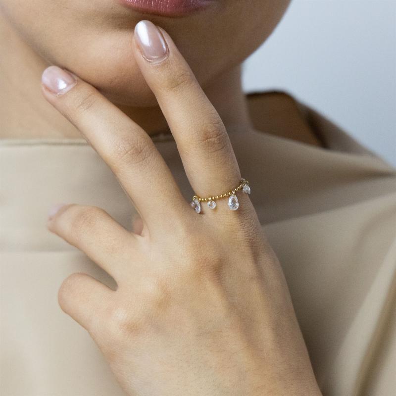 خاتم سلسلة الخرز الكريستالي السباعي (مقاس حر)